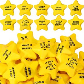 100 Pcs Motivational Star Stress Balls Bulk Anxiety Stress Relief Balls Mini Foam Stress Balls Inspirational Foam Balls for Boys Girls Adults Prizes Gifts Fidget Toys Party Supplies, Yellow