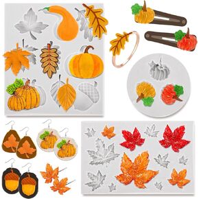 Whaline 3Pcs Fall Polymer Clay Molds Autumn Maple Leaves Miniature Clay Molds Pumpkin Clay Moulds Pine Cone Pattern Silicone Polymer Clay Moulds for Fall Autumn Thanksgiving Jewelry Earrings Making