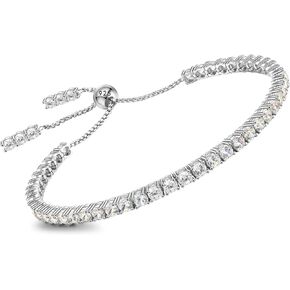 (2.4-5.5-12.9carats) Adjustable D color Moissanite Tennis Bracelet for Women Men - 925 Sterling Silver Plated with 18K White Gold Chain