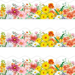 72 Feet Watercolor Flower Die-Cut Bulletin Board Borders for Spring Summer Classroom Decoration (FLOWER)