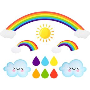 Glenmal 21 Pcs Jumbo Rainbow Cardboard Cutout Rainbow Bulletin Board Set Bulletin Board Decorations Cardboard Wall Decal Paper Cloud Centerpiece with Glue Point Dot for Party Chalkboard Decor Supplies