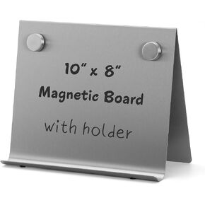 Magnetic Bulletin Board with Stand – Small Dry Erase Memo Board – Tabletop Metal Easel for Magnet Display – 10x8 Inches + 2 Magnets