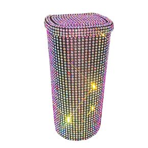 Bling Rhinestone Auto Garbage Can Car Trash Can with Lid Mini Garbage Bin for Automotive Car, Home, Office, Kitchen, Bedroom (Red)