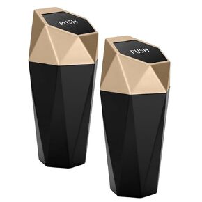 Ginsco Car Trash Can with Lid, 2 Pack Mini Car Garbage Can, Essential Car Accessories for Interior, Leakproof Car Trash Bin Small Trash Cup for Car, Home, Bedroom Office (Black)