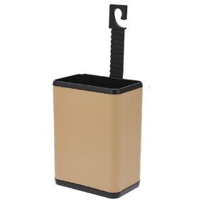 Mini Car Trash Can Multifunctional Car Mounted Garbage Bin Storage Box with Back Clip and Hanging Hook for Car Door Back Seat, Beige