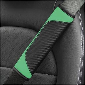 2PCS Car Seat Belt Cover, Carbon Fiber Safety Seatbelt Shoulder Strap Covers, Breathable Leather Soft and Comfortable Harness Pad Protect Your Neck and Shoulder（Black/Light Green）