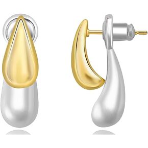 Two Tone Earrings for Women Teardrop Earrings Gold Silver Drop Earrings Bean Drop Earrings Front and Back Drop Earrings Hypoallergenic Earring Fashion Jewelry for Women Girls