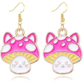 Mushroom Earring Funny Mushroom Food Earrings Sweet Cute Cartoon Cat Mushroom Earring Handmade Mushroom Drop Dangle Earrings for Women Girls Charm Jewelry Aesthetic Gifts