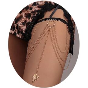 Body Chain for Women Boho Butterfly Leaf Heart Strench Thigh Chain Summer Beach Leg Chain Gold Layered Body Chains Jewelry for Girls