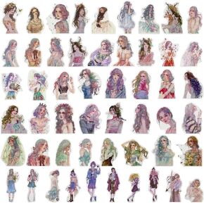 50pcs Hand Painting Fashion Cute Girls People Stickers ，Vintage Cartoon Fashion Girls Scrapbook Oil Painting Illustration Sticker for Bullet Journaling Supplies Junk Journal Planners Scrapbooking