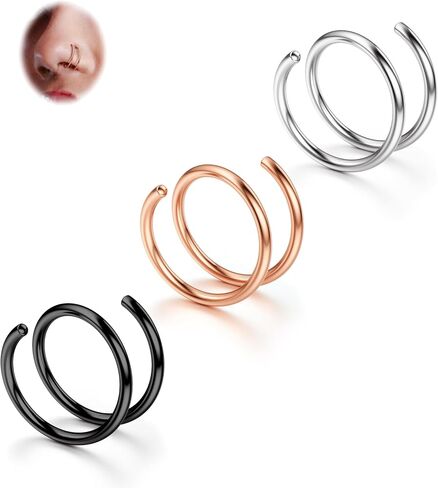 BodyBonita 2-8Pcs Softened 316L Stainless Steel Double Hoop Nose Ring for Single Piercing 22G 20G 18G Bendable Twist Spiral Nose Rings Hoops for Women 8mm 10mm in Saudi Arabia