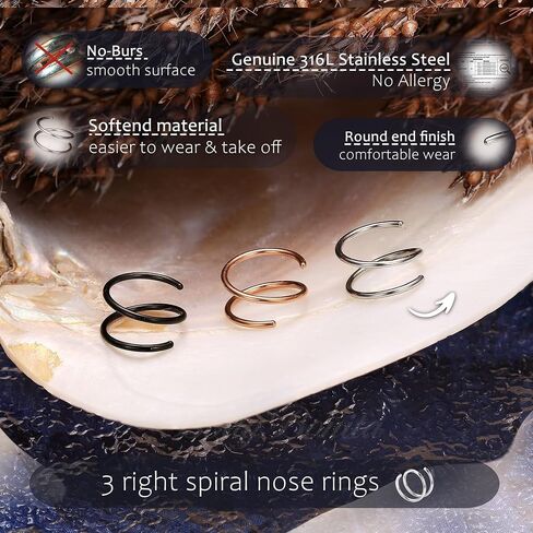 BodyBonita 2-8Pcs Softened 316L Stainless Steel Double Hoop Nose Ring for Single Piercing 22G 20G 18G Bendable Twist Spiral Nose Rings Hoops for Women 8mm 10mm in Saudi Arabia