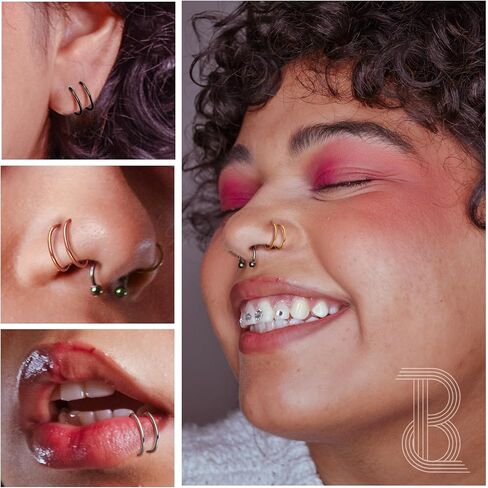 BodyBonita 2-8Pcs Softened 316L Stainless Steel Double Hoop Nose Ring for Single Piercing 22G 20G 18G Bendable Twist Spiral Nose Rings Hoops for Women 8mm 10mm in Saudi Arabia