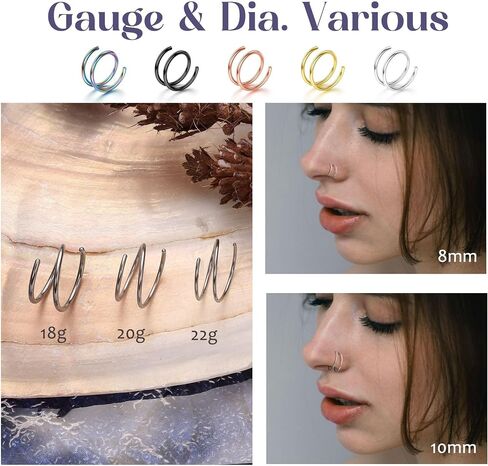BodyBonita 2-8Pcs Softened 316L Stainless Steel Double Hoop Nose Ring for Single Piercing 22G 20G 18G Bendable Twist Spiral Nose Rings Hoops for Women 8mm 10mm in Saudi Arabia