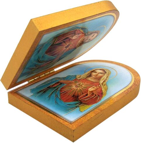 Needzo القلب المقدس ليسوع المسيح والقلب الطاهر لمريم الدائمة الكاثوليكية Diptych زخرفة قابلة للطي مع تصاميم معدنية ذهبية اللون، 3 1/2 بوصة (عالية) in Saudi Arabia