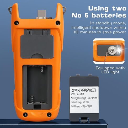 مقياس طاقة الألياف الضوئية 2 في 1 باللون البرتقالي A-G710A مع ضوء LED مدمج (-70) ديسيبل ميلي واط ~(+10) ديسيبل ميلي واط OPM مع محول ذكر FC إلى LC أنثى اختبار الكابلات الضوئية مقياس الطاقة الضوئية واجهة SC/FC/ST in Kuwait