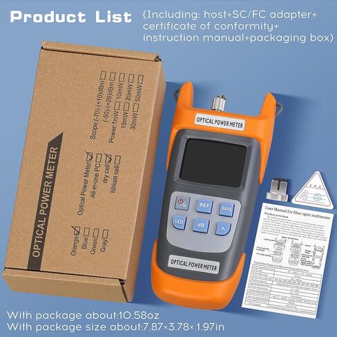 مقياس طاقة الألياف الضوئية 2 في 1 باللون البرتقالي A-G710A مع ضوء LED مدمج (-70) ديسيبل ميلي واط ~(+10) ديسيبل ميلي واط OPM مع محول ذكر FC إلى LC أنثى اختبار الكابلات الضوئية مقياس الطاقة الضوئية واجهة SC/FC/ST in Kuwait
