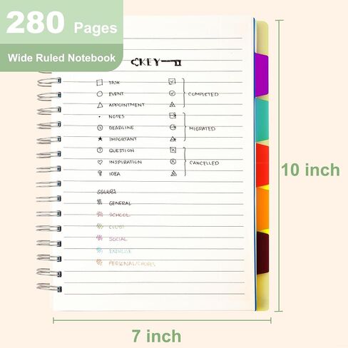 Yoment 5 Subject Notebook 7 x 10 Large Spiral Notebook with Tabs Dividers Wide Ruled Lined Notebook for Work 280 Pages Thick Writing Notebooks for Office, Back to School, Gifts, Blue in Saudi Arabia