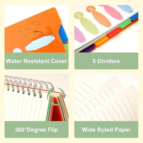 Yoment 5 Subject Notebook 7 x 10 Large Spiral Notebook with Tabs Dividers Wide Ruled Lined Notebook for Work 280 Pages Thick Writing Notebooks for Office, Back to School, Gifts, Blue in Saudi Arabia