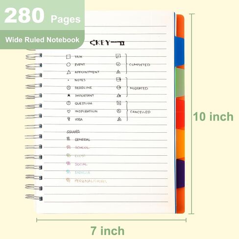 Yoment 5 Subject Notebook 7 x 10 Large Spiral Notebook with Tabs Dividers Wide Ruled Lined Notebook for Work 280 Pages Thick Writing Notebooks for Office, Back to School, Gifts, Blue in Saudi Arabia