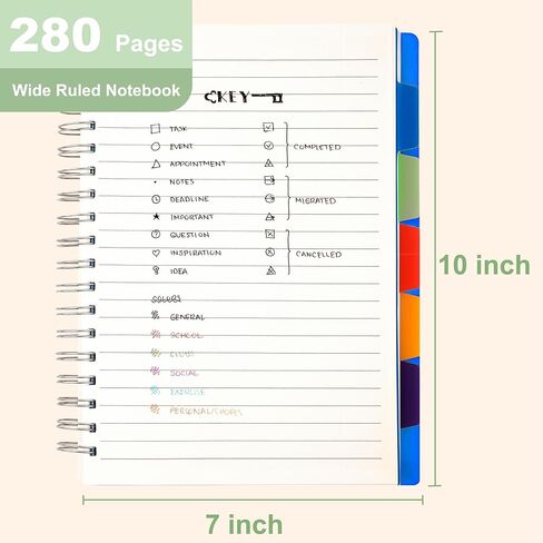 Yoment 5 موضوع دفتر ملاحظات 7 × 10 دفتر دوامة كبير مع فواصل علامات التبويب دفتر ملاحظات مبطن واسع للعمل 280 صفحة دفاتر كتابة سميكة للمكتب، العودة إلى المدرسة، الهدايا، الأزرق in Kuwait
