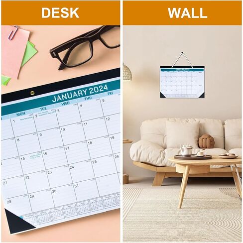 2024 Desk Calendar – 18 Months, Runs from January 2024 to June 2025 – 17’’ x 12’’ Large Desk/Wall Calendar Planner with Large, Ruled Blocks in Kuwait