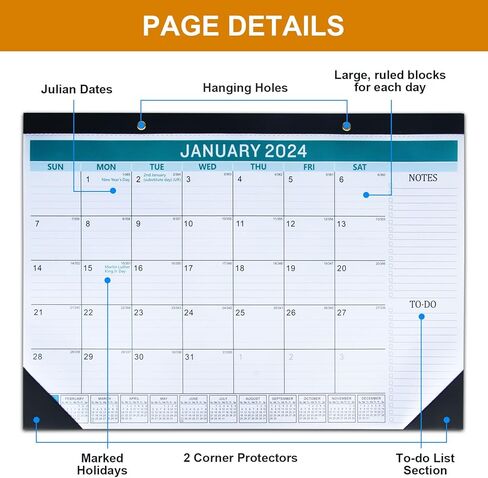2024 Desk Calendar – 18 Months, Runs from January 2024 to June 2025 – 17’’ x 12’’ Large Desk/Wall Calendar Planner with Large, Ruled Blocks in Kuwait