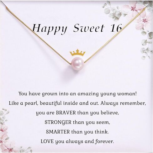 Happy Birthday Jewelry for Little Girl Women, Minimalist Simple Floating Pink Pearl Necklace Affirmation Gifts for Her in Saudi Arabia