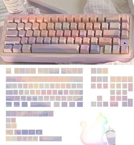 Colorful Cherry Profile Keycaps for Mechanical Gaming Keyboard, PBT Custom Pink Purple Key Caps Set in Saudi Arabia