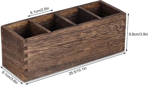 WuGeShop Wood Remote Caddy 4 حجرات، حامل جهاز التحكم عن بعد للطاولة، علبة تنظيم تخزين الوسائط الريفية، منظم سطح المكتب متعدد الوظائف لأجهزة التحكم عن بعد للتلفزيون، وحدات التحكم بالألعاب، الأقلام in Kuwait