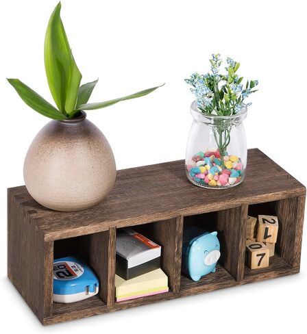 WuGeShop Wood Remote Caddy 4 حجرات، حامل جهاز التحكم عن بعد للطاولة، علبة تنظيم تخزين الوسائط الريفية، منظم سطح المكتب متعدد الوظائف لأجهزة التحكم عن بعد للتلفزيون، وحدات التحكم بالألعاب، الأقلام in Kuwait