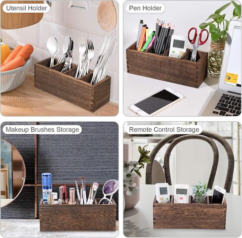 WuGeShop Wood Remote Caddy 4 حجرات، حامل جهاز التحكم عن بعد للطاولة، علبة تنظيم تخزين الوسائط الريفية، منظم سطح المكتب متعدد الوظائف لأجهزة التحكم عن بعد للتلفزيون، وحدات التحكم بالألعاب، الأقلام in Kuwait
