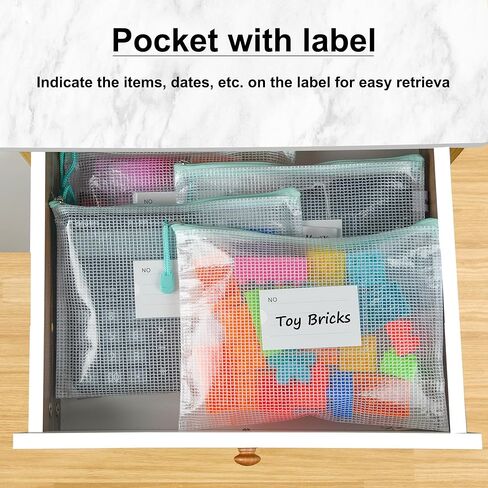 MerryNine 50 قطعة من أكياس الحقيبة الشبكية بسحاب لحروف A4، أكياس شبكية بلاستيكية مع سحاب لتنظيم لعبة الألغاز وتخزين ملفات الفصل الدراسي، حقيبة ملفات مقاومة للماء قابلة لإعادة الاستخدام مع ملصق، ألوان مختلطة in Kuwait