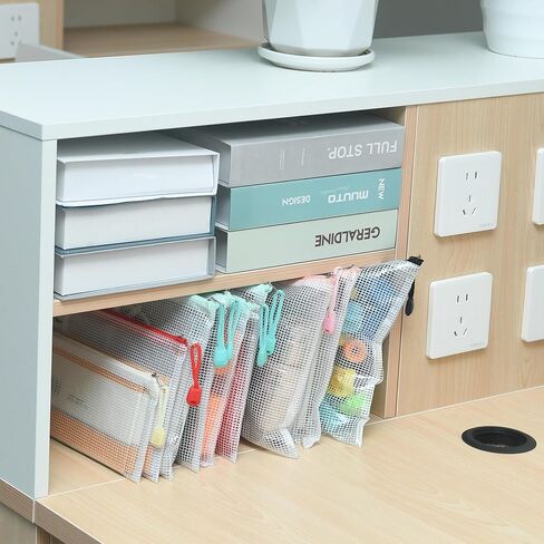 MerryNine 50 قطعة من أكياس الحقيبة الشبكية بسحاب لحروف A4، أكياس شبكية بلاستيكية مع سحاب لتنظيم لعبة الألغاز وتخزين ملفات الفصل الدراسي، حقيبة ملفات مقاومة للماء قابلة لإعادة الاستخدام مع ملصق، ألوان مختلطة in Kuwait