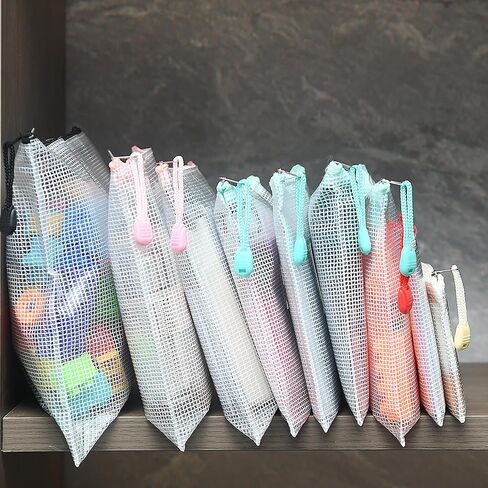 MerryNine 50 قطعة من أكياس الحقيبة الشبكية بسحاب لحروف A4، أكياس شبكية بلاستيكية مع سحاب لتنظيم لعبة الألغاز وتخزين ملفات الفصل الدراسي، حقيبة ملفات مقاومة للماء قابلة لإعادة الاستخدام مع ملصق، ألوان مختلطة in Kuwait