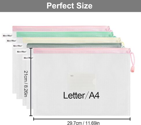 MerryNine 50 قطعة من أكياس الحقيبة الشبكية بسحاب لحروف A4، أكياس شبكية بلاستيكية مع سحاب لتنظيم لعبة الألغاز وتخزين ملفات الفصل الدراسي، حقيبة ملفات مقاومة للماء قابلة لإعادة الاستخدام مع ملصق، ألوان مختلطة in Kuwait