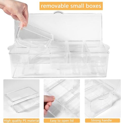 Chilled Condiment Server Clear ICY Condiment Bar Condiment Tray ice Party Serving bar with Lid Bar Garnish Holder on ice 5 Removable Compartments in Saudi Arabia