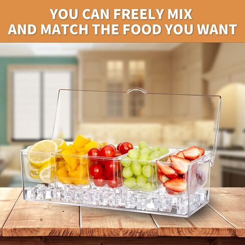 Chilled Condiment Server Clear ICY Condiment Bar Condiment Tray ice Party Serving bar with Lid Bar Garnish Holder on ice 5 Removable Compartments in Saudi Arabia