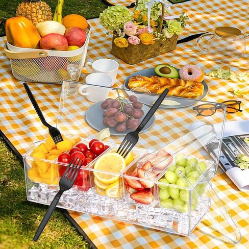 Chilled Condiment Server Clear ICY Condiment Bar Condiment Tray ice Party Serving bar with Lid Bar Garnish Holder on ice 5 Removable Compartments in Saudi Arabia