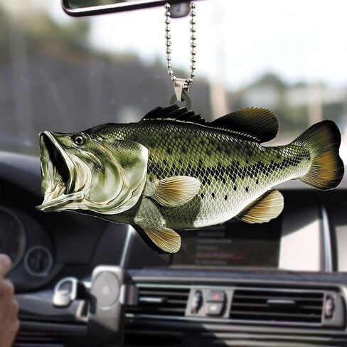 Talataca Fisherman Fishing Big Bass Fish Unique Idea 2D Flat Car Rear View Mirror Accessories Christmas Tree Ornament Decoration Hanging Charm Interior Rearview Pendant Decor Gift in Saudi Arabia