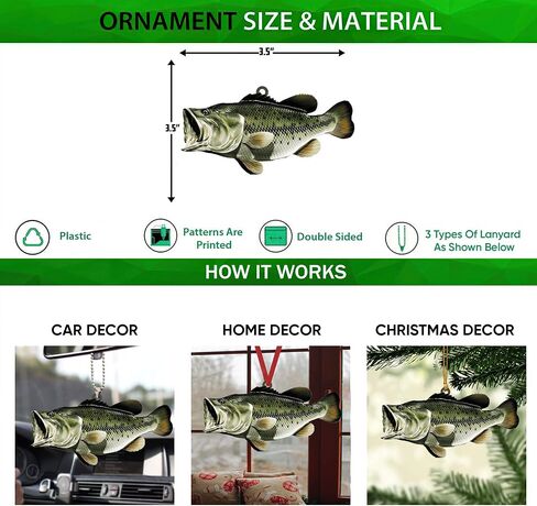 Talataca Fisherman Fishing Big Bass Fish Unique Idea 2D Flat Car Rear View Mirror Accessories Christmas Tree Ornament Decoration Hanging Charm Interior Rearview Pendant Decor Gift in Saudi Arabia