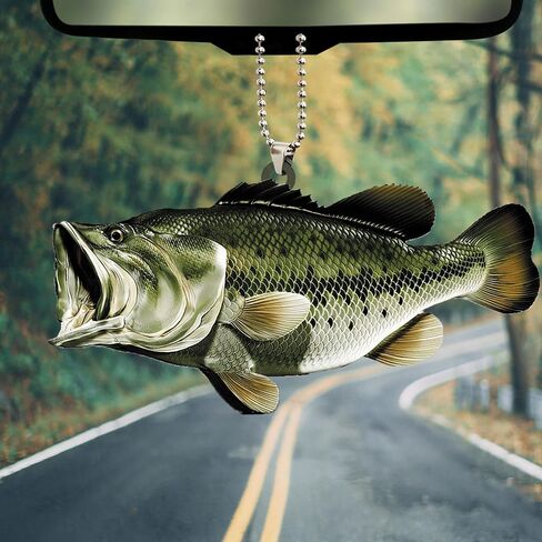Talataca Fisherman Fishing Big Bass Fish Unique Idea 2D Flat Car Rear View Mirror Accessories Christmas Tree Ornament Decoration Hanging Charm Interior Rearview Pendant Decor Gift in Saudi Arabia
