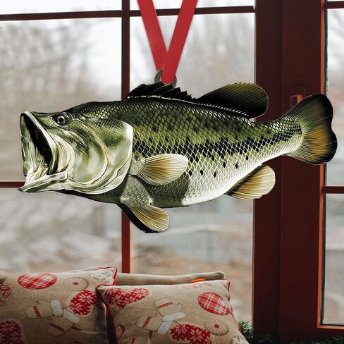 Talataca Fisherman Fishing Big Bass Fish Unique Idea 2D Flat Car Rear View Mirror Accessories Christmas Tree Ornament Decoration Hanging Charm Interior Rearview Pendant Decor Gift in Saudi Arabia