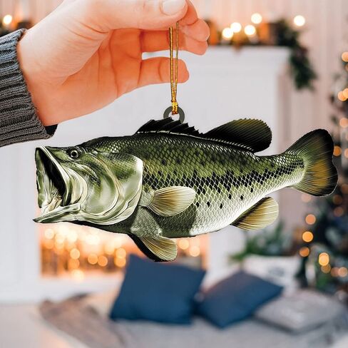 Talataca Fisherman Fishing Big Bass Fish Unique Idea 2D Flat Car Rear View Mirror Accessories Christmas Tree Ornament Decoration Hanging Charm Interior Rearview Pendant Decor Gift in Saudi Arabia