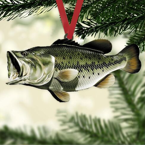 Talataca Fisherman Fishing Big Bass Fish Unique Idea 2D Flat Car Rear View Mirror Accessories Christmas Tree Ornament Decoration Hanging Charm Interior Rearview Pendant Decor Gift in Saudi Arabia