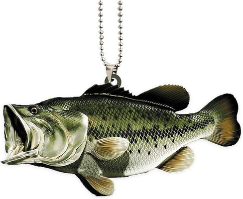 Talataca Fisherman Fishing Big Bass Fish Unique Idea 2D Flat Car Rear View Mirror Accessories Christmas Tree Ornament Decoration Hanging Charm Interior Rearview Pendant Decor Gift in Saudi Arabia