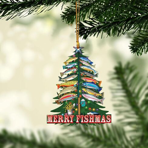 Talataca Fisherman Fishing Big Bass Fish Unique Idea 2D Flat Car Rear View Mirror Accessories Christmas Tree Ornament Decoration Hanging Charm Interior Rearview Pendant Decor Gift in Saudi Arabia