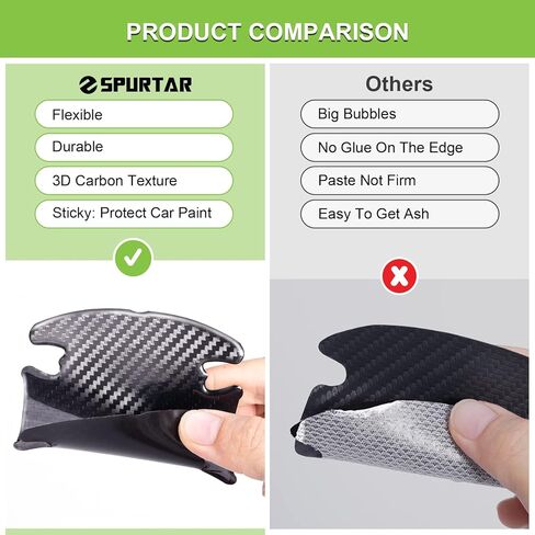 8 قطع من واقيات مقبض باب السيارة من ألياف الكربون السميكة المضادة للخدوش من سبورتار، طبقة واقية لمقابض الأبواب وأكواب مقابض الأبواب، أسود in Kuwait