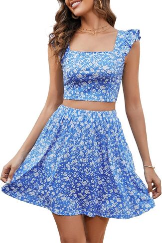 DIRASS Summer Skirt Sets Women 2 Piece Outfits Cute Floral Flowy Sleeveless Top And Skirts Sets for Women 2024 in Saudi Arabia