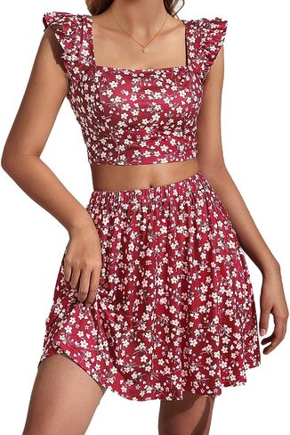 DIRASS Summer Skirt Sets Women 2 Piece Outfits Cute Floral Flowy Sleeveless Top And Skirts Sets for Women 2024 in Saudi Arabia